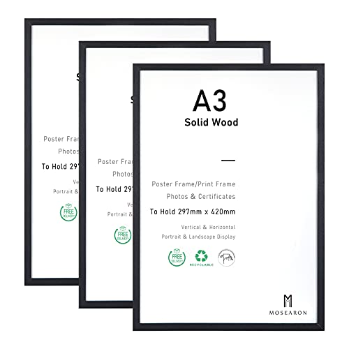 ATOBART A3-Zertifikat-Bilderrahmen, 3er-Pack schwarzer Holz-Bilderrahmen mit Plexi-glass für Wandmontage-Display, 29,7x42 cm, 3er-Set von ATOBART