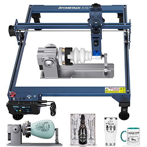 ATOMSTACK A10 PRO Laser Graviermaschine 50W, mit R1 Rotary Roller, 10 W Ausgangsleistung Laserschneider, Offline-Gravur & Touch-Steuerung, Dual Compressed Spot für Holz, Metall,Acryl,Leder,11000mm/min von ATOMSTACK MAKER