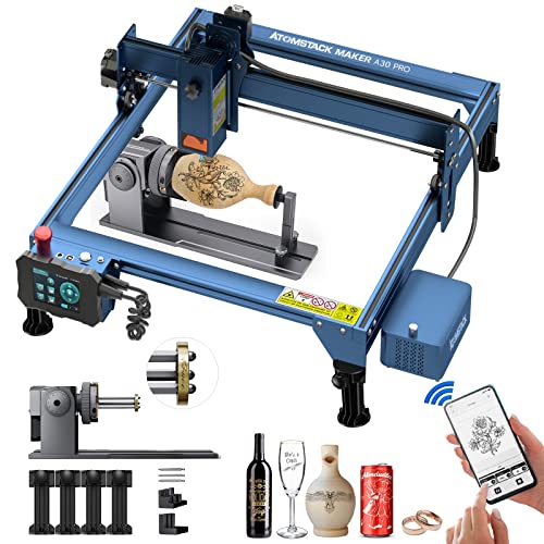 ATOMSTACK A30 PRO Laser Graviermaschine mit 360° R1 Klaue Laser-Rotationswalze, Air Assist,160W CNC Lasergravur Maschine mit 33W Ausgangsleistung, Irregulär Gegenstand Lasergravier von ATOMSTACK MAKER