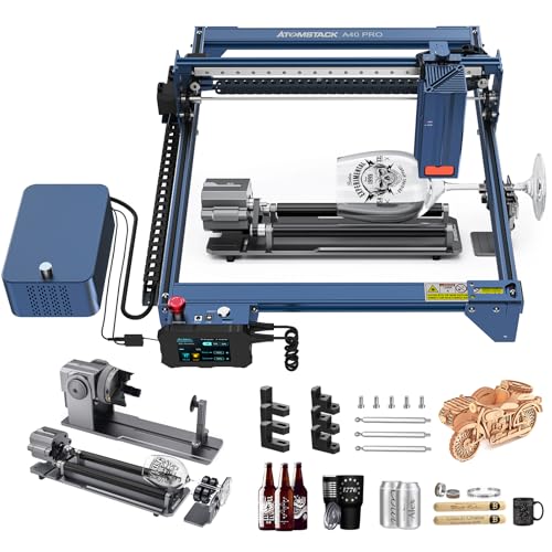 ATOMSTACK A40 PRO 210W Laser Graviermaschine und laser Cutter mit R1 PRO Klauenscheibenwalze, Luftunterstützung, 24/48W Gravier-/Schneidemodus, laser engraver mit 600mm/s höhere Geschwindigkeit von ATOMSTACK MAKER