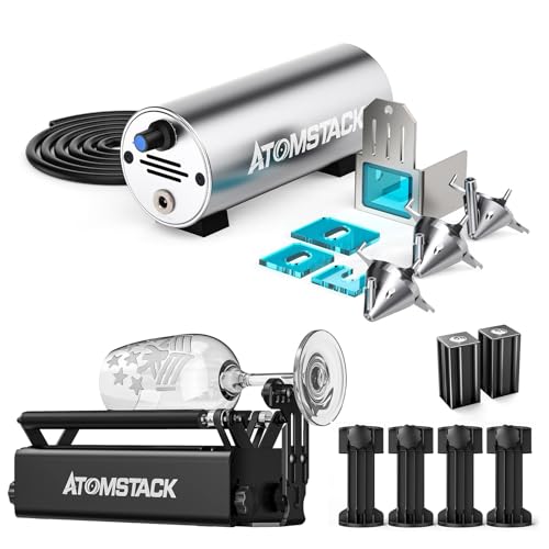 ATOMSTACK R3 PRO Laser Rotationswalze und Air Assist System,Rotary Roller mit trennbarem Stützmodul und Verlängerungstürmen,30 L/min einstellbare Luftunterstützung für Lasergravierer Schneidemaschine von ATOMSTACK MAKER