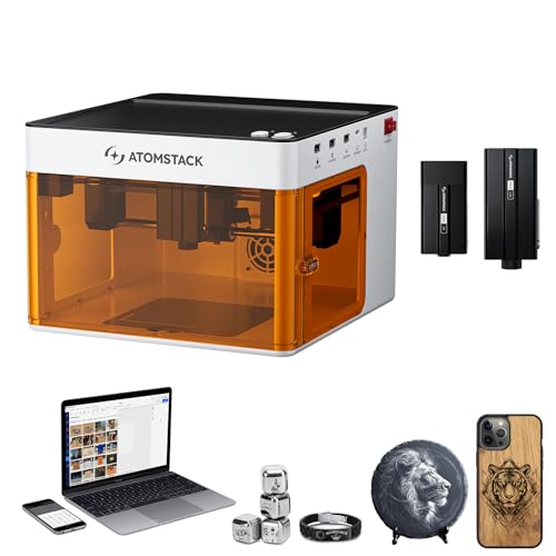 Atomstack P1 Mini Laser Graviermaschine, 5W Diodenlaser & 1.2W-Infrarotlaser Tragbare Desktop Lasergravur, Laser Cutter, CoreXY Dualmotor, Kostenlose Atomstack App mit Designbibliothek von ATOMSTACK MAKER