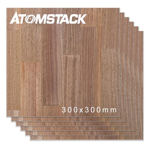ATOMSTACK 6 Stück unbehandeltes Holz Leere Holzplatten für DIY Lasergravur Holzhandwerk Pyrographie gespleißtes Sperrholz Schwarznuss 30 x 30 cm von ATOMSTACK