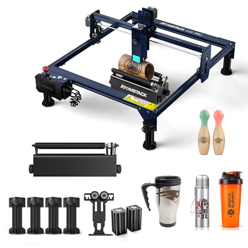 ATOMSTACK A10 Pro Laser Engraver mit R3 PRO Rotationswalze, 50W Gravur Schneidemaschine 10W Lasertreiberleistung Laser Gravurmaschine für DIY Holz Metall Bastelpapier Acryl Leder von ATOMSTACK