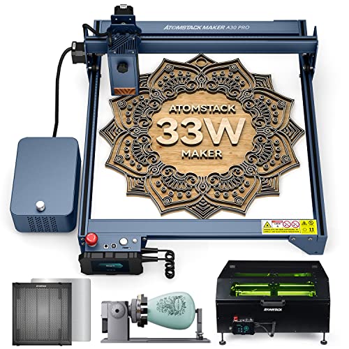 ATOMSTACK A30 PRO Laser Graviermaschine, 160w Lasergravur Maschine mit Air Assist Kit,B1 enclosure,R1 Rotary Roller,F2 honeycomb Arbeitstisch, 33W Ausgangsleistung CNC Graviermaschine und Laser Cutter von ATOMSTACK