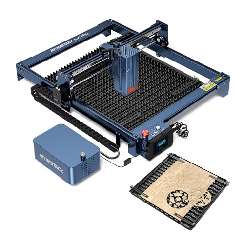 ATOMSTACK A40 Pro Laser Graviermaschine 48W Laserschneidmaschine mit F3 Matrix Schutzplatte Arbeitstisch, Automatischer Luftassistent, Tankkettenbaum, Z-Achse Drehfokus von ATOMSTACK