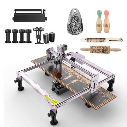 ATOMSTACK A5 PRO Laser Graviermaschine mit R3 PRO Rotationswalze, 40W CNC-Laserschneider, 5.5 W Laserleistung, Augenschutz, fester Fokus for DIY Gravur Metall Holz Leder von ATOMSTACK