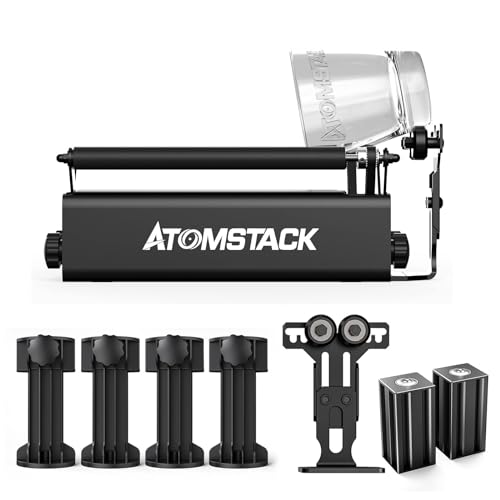 ATOMSTACK R3 PRO Laser-Rotationswalze, Lasergravierer Y-Achsen-Rotationswalzen mit 360° drehbarer Gravur zum Gravieren von zylindrischen Objekten (4 zusätzlicher Erhöhungssäulen,2 Hilfsstützwelle) von ATOMSTACK
