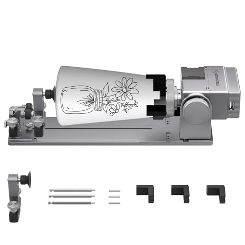 ATOMSTACK R8 Laser Rolle Rotary 3 in 1 180° Laser Rotary mit Risern, Multifunktions-Graviermodul für Lasergravierer, Backenfutter Rotary zum Gravieren von zylindrischen Objekten, Weinglas, Becher Ring von ATOMSTACK