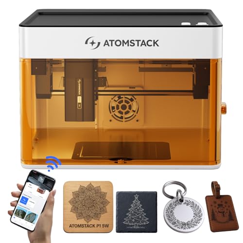 Atomstack P1 Mini Laser Graviermaschine, 5W Diode Laser Cutter Tragbare Desktop Lasergravur, CoreXY Dualmotor, Kostenlose Atomstack App mit Designbibliothek, 110x110mm Gravurbereich von ATOMSTACK