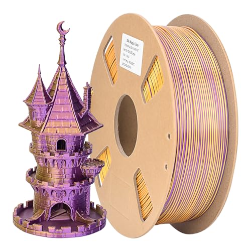 ATOMUS Dual Color PLA Filament 1,75 mm, Shiny Silk 3D Printer Filament Bundle, 1 kg Spule (2,2 lbs) Farbwechsel PLA Filament für die meisten FDM 3D-Drucker Gold Lila von ATOMUS