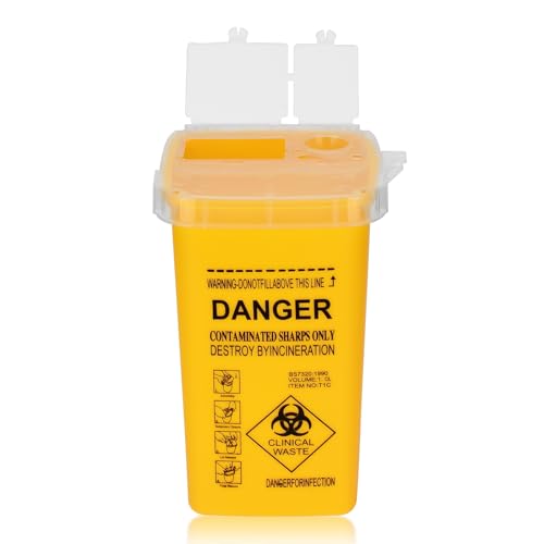 Tattoo Needles Box ATOMUS 1L Tattoo Plastic Sharp Container Tattoo Medical Disposal Biohazard Needle Waste Box Safe Lock Container Tattoo Supplies (1PC, Yellow) von ATOMUS