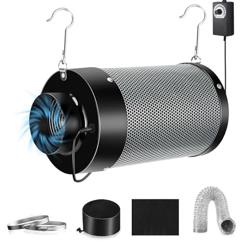 Atour Luftfilter-Set, 10,2 cm, 12 Geschwindigkeitsstufen, leiser 14-cm-Lüfter und Kohlefilter. Inklusive 1,8 m Luftführung + Entlüftungsabdeckung. Perfekt für Wachstumszelte, Indoor-Gärten. Kühlen Atour Luftfilter-Set, 10,2 cm, 12 Geschwindigkeitsstufen, leiser 14-cm-Lüfter und Kohlefilter. Inklusive 1,8 m Luftführung + Entlüftungsabdeckung. Perfekt für Wachstumszelte, Indoor-Gärten. Kühlen von ATOUR