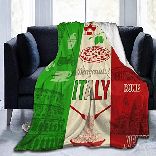 ATOurDealss Fleecedecke, Motiv: Italien-Pizza, Plüsch, flauschig, superweich, wendbar, Mikrofaser-Flanell-Decken, 152,4 x 127 cm von ATOurDealss