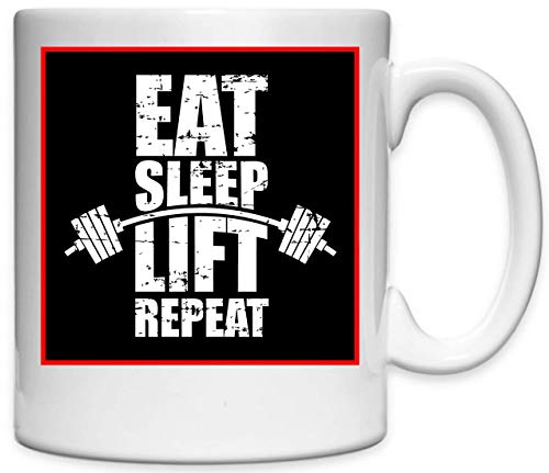 ATPRINTS Eat Sleep Lift Repeat Gym Dude's Artwork Bedruckte Keramikbecher Tasse von ATPRINTS
