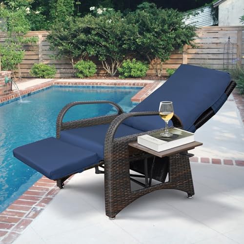 ART TO REAL Relaxsessel mit Liegefunktion gartenmöbel wetterfest,Positionen Höhenverstellbarer Relaxliege Garten,Liegestuhl Balkon Garten Rattan Sessel aus handgewebtem PE-Geflecht,Blau von ART TO REAL