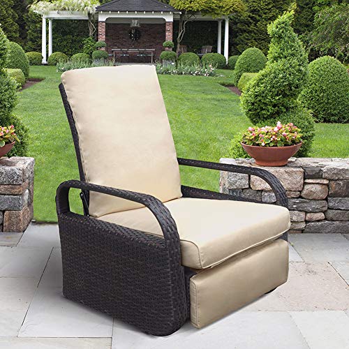 Relax-Liegestuhl, mit Kissen, Terrassenmöbel, automatisch verstellbar, Rattan-Sofa, UV-/Licht-/Wasser-/Schweiß-/Rostbeständig, einfach zu montieren, Khaki von ATR ART TO REAL