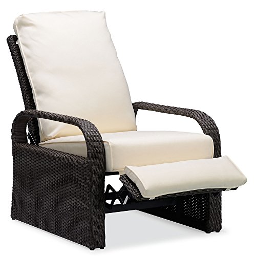 Outdoor Resin Wicker Patio Recliner Stuhl mit Kissen, Patio Möbel Auto verstellbare Rattan Sofa, UV/Fade/Wasser/Sweat/Rost Resistant (Grau Wicker + Beige Kissen) von ATR