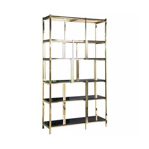ATREDESES Bücherregal Edelstahl-Wohnzimmer-Bücherregal-Büro-Metalllagerregal-bodenstehendes mehrschichtiges Präsentationsregal Dekoratives Aufbewahrungsregal(A: 80X30X180cm) von ATREDESES