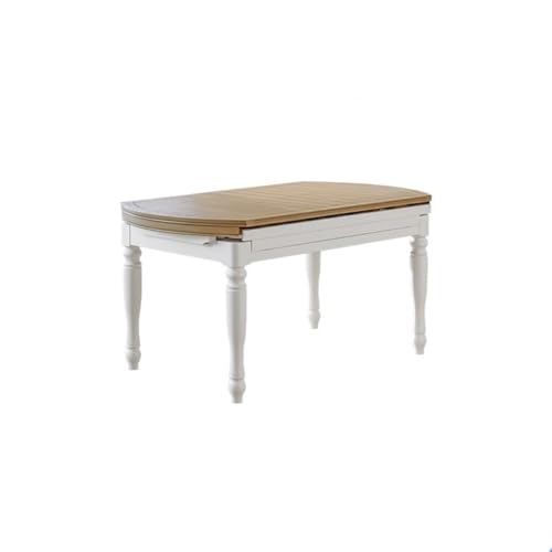 ATREDESES Esstisch Esstisch Landhaus Retro Home Ausziehbar Klappbar Massivholz Weiß Variabel Rund Esszimmertisch(B:150CM*90CM*78CM) von ATREDESES
