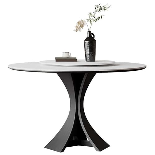 ATREDESES Esstisch Retro Massivholz Rund Esstisch Rock Tischplatte Schwarz Beine Hause Esszimmertisch(120x120x75cm) von ATREDESES