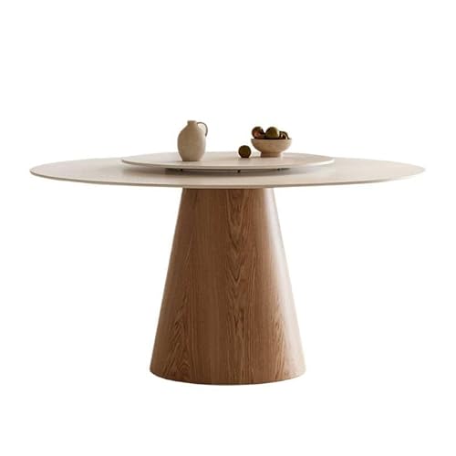 ATREDESES Esstisch Rock Plate Runder Esstisch mit Drehteller, moderner, einfacher Holzsockel for Zuhause Esszimmertisch(130x130x75cm) von ATREDESES