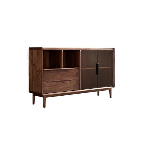 ATREDESES Schränke 160 x 42 x 94 cm Nussbaum Massivholz Glastür Lagerschrank for Geschirr und Geschirr Lagerung, einfache und Moderne Wohnzimmer Lagertisch Esstische von ATREDESES