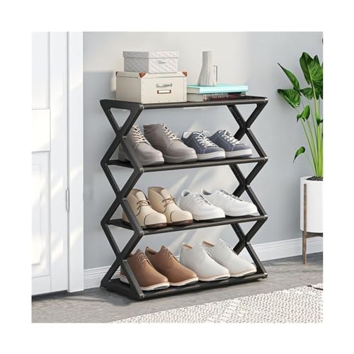 ATREDESES Schuhregal 4-stufiges freistehendes Schuhregal, Organizer for Schuhaufbewahrung im Eingangsbereich mit Stahlrohren und festem Rahmen in X-Form Schuhregal(Black) von ATREDESES