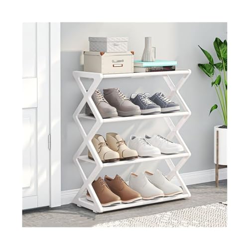 ATREDESES Schuhregal 4-stufiges freistehendes Schuhregal, Organizer for Schuhaufbewahrung im Eingangsbereich mit Stahlrohren und festem Rahmen in X-Form Schuhregal(White) von ATREDESES