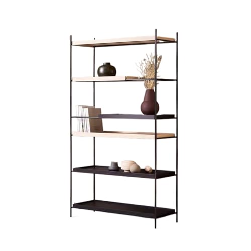 Bücherregal Einfaches Stahl-Holz-Kombinations-Bücherregal Mehrschichtiges Edelstahl-Bücherregal Modernes raumhohes Lagerregal vom Boden bis zur Decke Dekoratives Lagerregal(M:100X35X200cm) von ATREDESES