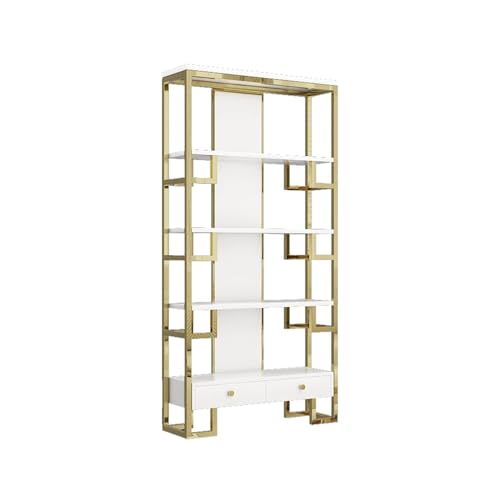Bücherregal Moderne Licht Luxus Edelstahl Kreative Bücherregal Büro Schmiedeeisen Lagerregal Einfache Wohnzimmer Display Rack Dekoratives Aufbewahrungsregal(A,L:120X30X200cm) von ATREDESES