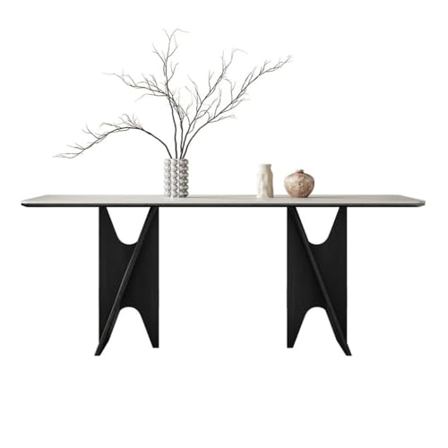 Esstisch Kreative Schwarz Massivholz Esstisch Hause Retro Weiß Rock Platte Rechteckigen Esszimmertisch(A:130CM*80CM*75CM) von ATREDESES