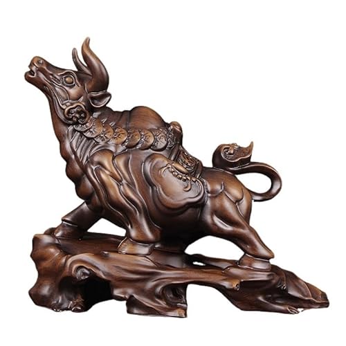 Tischstatuen Dekoration für den Schreibtisch Boss, Dekoration für Eingangsbereich und Wohnzimmer, geschnitzte Kuh aus Holz, Statuen für Zuhause (Ebony,M) von ATREDESES