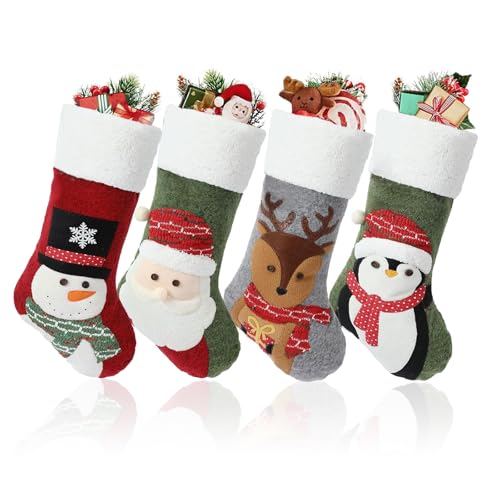 ATSGJLZN Nikolausstrumpf,4er Weihnachtsstrumpf 49 * 25cm,Nnikolausstiefel mit 3D Christmas Decorations Weihnachtssocken zum Aufhängen & Befüllen Weihnachtsdeko von ATSGJLZN