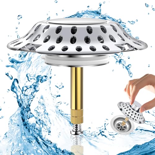 ATSGJLZN Badewannenstöpsel,2in1 Abflusssieb Dusche aus Messing,Haarsieb Dusche Ø 72 mm Sieb Dusche Abfluss Haare Höhenverstellbar Mit Filtrierung Gestaltung von ATSGJLZN
