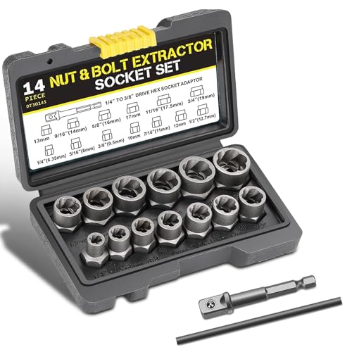 ATSGJLZN Linksausdreher Set,14-Teiliges Schraubenausdreher Set,Felgenschloss Knacker,Ausdreher Set für Rostig Schaden Schrauben Entferner und Muttern | 6,35-19mm | (Schwarz/Silber) von ATSGJLZN
