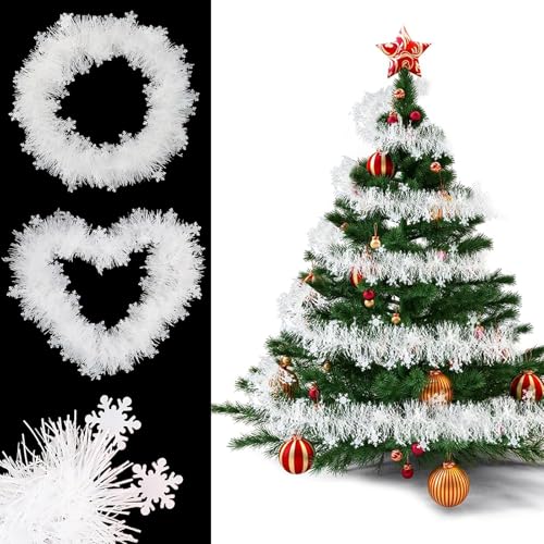 ATSGJLZN Weihnachtsgirlande,5 Stück x 2M Weihnachtsdeko Girlande Weihnachten,Weihnachtsbaum Girlande für Türgirlande Treppengeländer Hängende Dekoration(Weiß) von ATSGJLZN