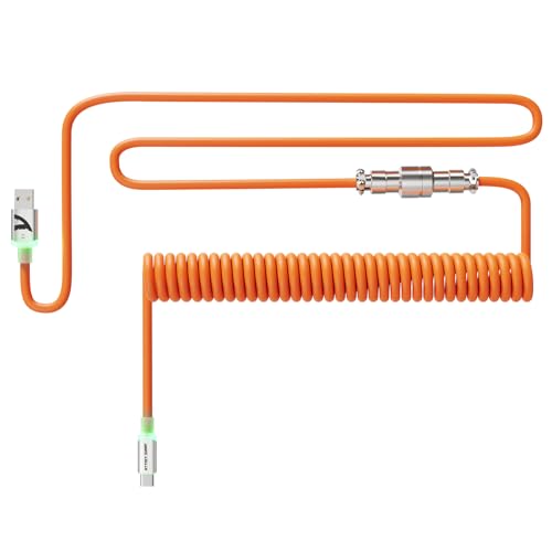ATTACK SHARK C01Ultra Spiral Tastaturkabel mit RGB-Beleuchtung, Custom TPU Coiled USB C Kabel für 8KHz Mechanische Tastatur, Typ C auf USB-A, Abnehmbarem 4-Pin Metall Luftfahrtstecker, 56.5In-Orange von ATTACK SHARK