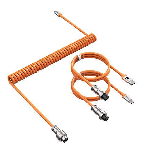 ATTACK SHARK C04 Eins-zu-Zwei-USB-C-Spiralkabel, USB-A zu Typ-C/Typ-C zu Typ-C, 5-poliger abnehmbarer Metall-Luftfahrtstecker, ausziehbares TPU-Federkabel für DIY-mechanische Gaming-Tastatur/PC-Orange von ATTACK SHARK