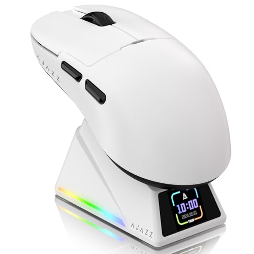 ATTACK SHARK Ajazz AJ159APEX PAW3950 Gaming-Maus, 42000 DPI, 8000Hz Kabellose Abfragerate, RGB-Magnetladestation mit Farbdisplay, 56g Superlight, 2,4G/BT/Kabelgebundene Gaming-Mouse, PC/Mac, Weiß ATTACK SHARK Ajazz AJ159APEX PAW3950 Gaming-Maus, 42000 DPI, 8000Hz Kabellose Abfragerate, RGB-Magnetladestation mit Farbdisplay, 56g Superlight, 2,4G/BT/Kabelgebundene Gaming-Mouse, PC/Mac, Weiß von ATTACK SHARK