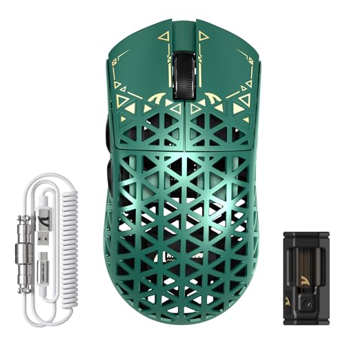 ATTACK SHARK R5 Ultra Carbonfaser Gaming-Maus, 39g Superlight, 8000Hz Kabellose Mouse, 42000 DPI, PAW3950MAX-Sensor, Nordic 52840 MCU, Bluetooth/2.4G/Kabelgebundene, mit Spiralkabel, PC/Mac, Grün von ATTACK SHARK