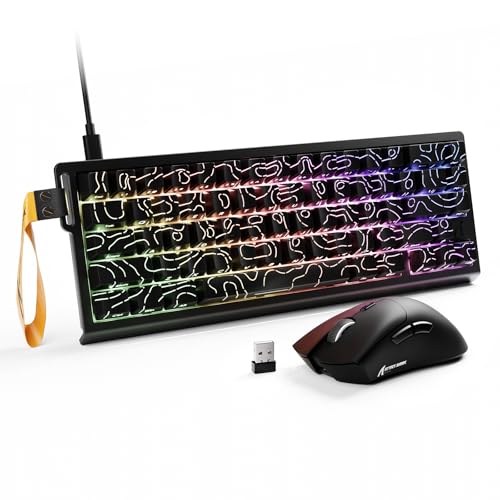 ATTACK SHARK X68 HE & R1 Gaming Tastatur Maus Set, 8000 Hz Rapid Trigger-Kabeltastatur, 0,01mm RT-Genauigkeit, Snap Tap, 59g SUPERLIGHT Kabellose Maus, 18000DPI, Bluetooth/Kabel/2,4G, Schwarz Konturen von ATTACK SHARK