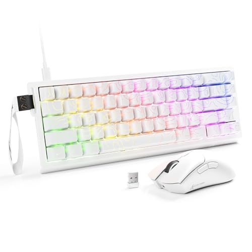 ATTACK SHARK X68 HE & R1 Gaming Tastatur Maus Set, 8000 Hz Rapid Trigger-Kabeltastatur, 0,01mm RT-Genauigkeit, Snap Tap, 59g Superlight Kabellose Maus, 18000DPI, Bluetooth/Kabel/2,4G, Weiße Konturen von ATTACK SHARK
