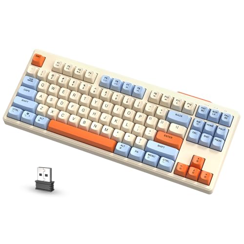 ATTACK SHARK FREEWOLF M87 80% Kabellose Gaming-Tastatur, 87 Tasten TKL RGB Mechanical Feeling SA PBT-Tastatur Bluetooth /2,4 GHz, 4000 mAh Akku für Mac/Win, geräuschloses Büro/Gaming – Creme Blau von ATTACK SHARK