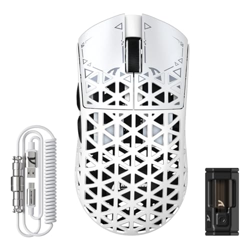 ATTACK SHARK R5 Ultra Carbonfaser Gaming-Maus, 39g Superlight, 8000Hz Kabellose Mouse, 42000 DPI, PAW3950MAX-Sensor, Nordic 52840 MCU, Bluetooth/2.4G/Kabelgebundene, mit Spiralkabel, PC/Mac, Weiß ATTACK SHARK R5 Ultra Carbonfaser Gaming-Maus, 39g Superlight, 8000Hz Kabellose Mouse, 42000 DPI, PAW3950MAX-Sensor, Nordic 52840 MCU, Bluetooth/2.4G/Kabelgebundene, mit Spiralkabel, PC/Mac, Weiß von ATTACK SHARK