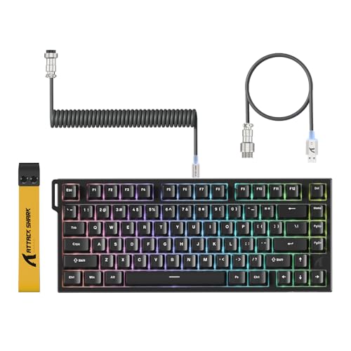 ATTACK SHARK R82 Kabelgebundenes 75 % Gaming‑Keyboard, Magnet-Schalter, 8K Hz, Ultra-Präzision 0,005 mm RT, RGB‑Hintergrundbeleuchtung, QWERTY, Schallabsorption, inkl. C01ULTRA LED‑Kabel (Schwarz) von ATTACK SHARK