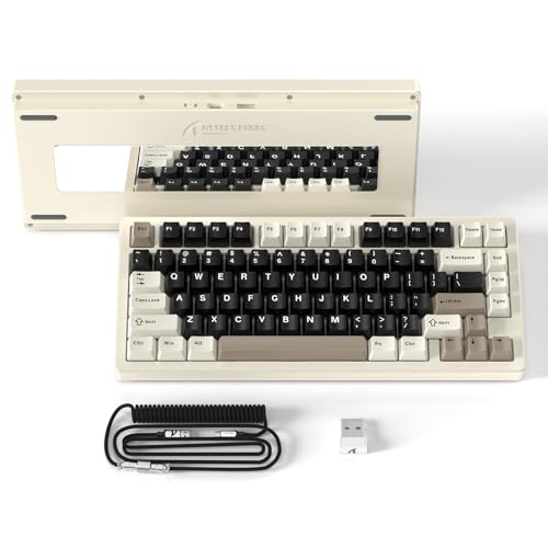 ATTACK SHARK X75 VIA Mit Vollaluminium Kabellose Mechanische Gaming-Tastatur, BT/2.4GHz/USB-C Kabel, Hot-Swap Vorgeölte Lineare Schalter RGB, 75% QWERTY-Layout Mit Fünfschichtiger Polsterung -Weiß von ATTACK SHARK