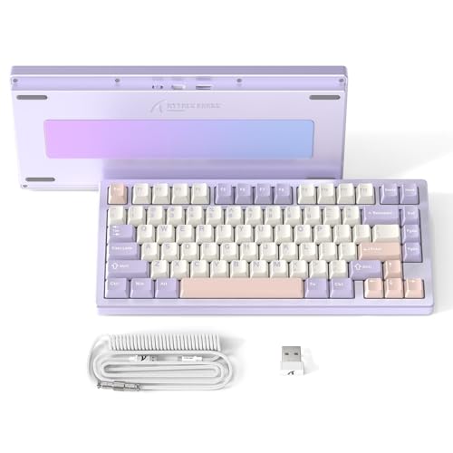 ATTACK SHARK X75 VIA Mit Vollaluminium Kabellose Mechanische Gaming-Tastatur, BT/2.4GHz/USB-C Kabel, Hot-Swap Vorgeölte Lineare Schalter RGB, 75% QWERTY-Layout Mit Fünfschichtiger Polsterung -Lila von ATTACK SHARK