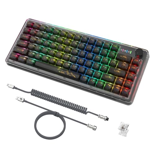 ATTACK SHARK Gasket Hot-Swap-Fähige Kabelgebundene Mechanische Tastatur,82 Tasten,Outemu-Schalter,RGB-Chroma-Beleuchtung,Hochtransparente Tastenkappe Aus PC-Material, Gewendeltes Tastaturkabel-Schwarz von ATTACK SHARK