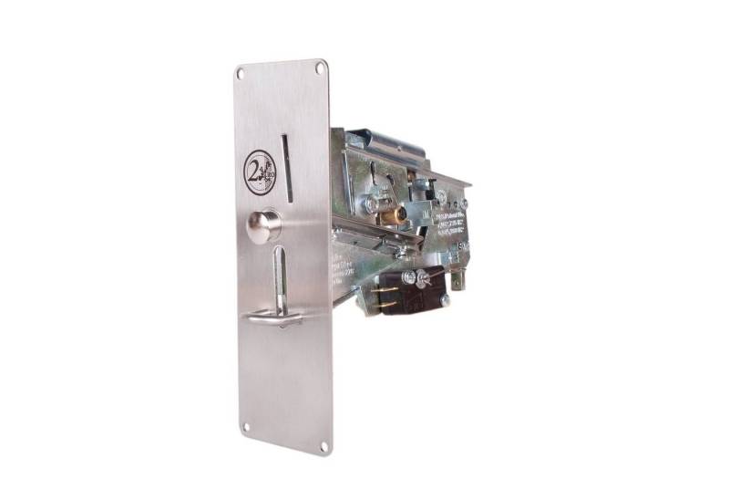 ATTAS Schalter Mechanischer Münzprüfer W6000 (für verschiedene Münztypen (je nach Auswahl), Einbaumaße 79 x 116mm), Frontplatte aus Edelstahl 150 x 50mm von ATTAS